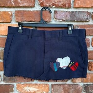 Urban Renewal Mini Pinstripe Navy Heart Patches Pockets Upcycled Zip Up Skirt L